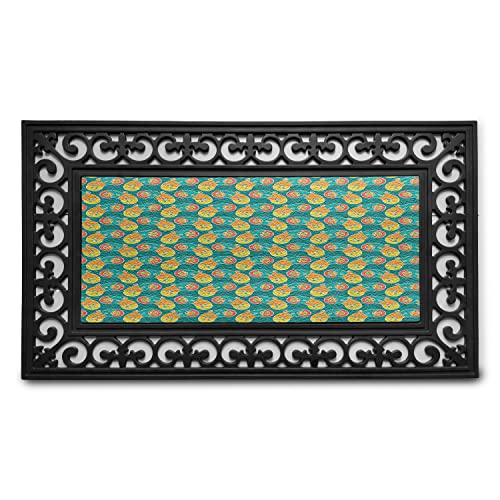 Ambesonne Gaming Doormat, Game Controller Gamepad Retro Colors Atari Fans, Rectangle Entryway Welcome Mat for Front Door & Backyard, 17.3' x 29.3', Dark Seafoam Multicolor