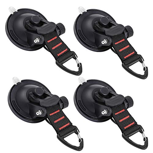 CONBOLA Heavy Duty Suction Cups with Hooks 4 Pieces Upgraded Car Camping Tie Down Suction Cup Camping Tarp Accessory with Securing Hook Strong Power for Awning Boat Camping Trap.(4 pcs)