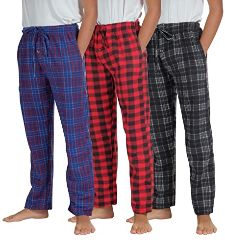 Real Essentials 3 Pack: Big Boys Pajama Pants Fleece Plush Pjs Kids Pajamas Christmas Clothes Lounge Flannel Bottoms Youth Teen Sleep wear,Set 3-Size 12/14