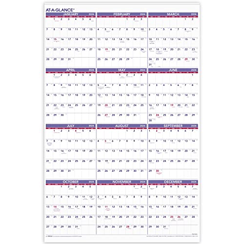 AT-A-GLANCE 2024 Paper Wall Calendar Monthly Planner, 24' x 36', Extra Large (PM122824)
