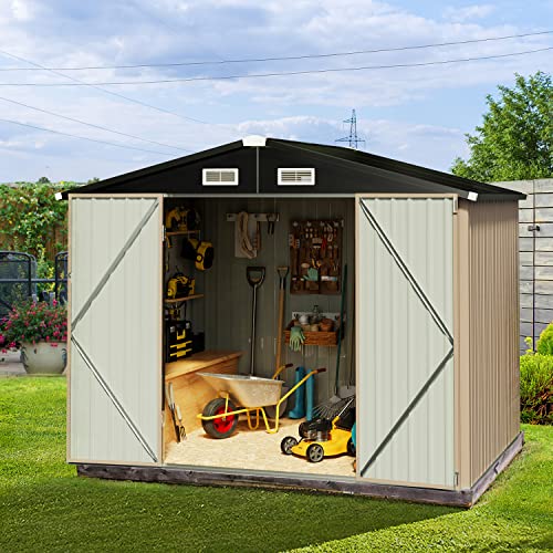 Aoxun Outdoor Storage Shed,8x6 FT, Garbage Can,Outdoor Metal Shed for Tool,Garden,Bike, Brown