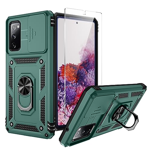 for Samsung Galaxy S20 FE 5G Case,Slide Camera Cover HD Screen Protector Military Grade Non-Slip Shockproof Kickstand Protective for Galaxy S20 fe 5G Case (Pine Green)