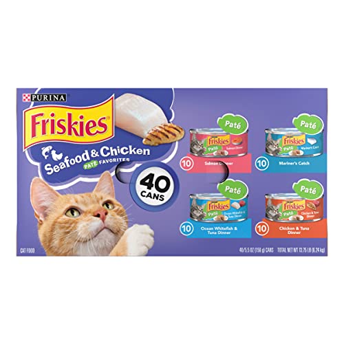 Purina Friskies Wet Cat Food Pate Variety Pack Seafood and Chicken Pate Favorites - (Pack of 40) 5.5 oz. Cans