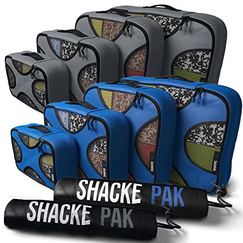 Shacke Pak - 5 Set Packing Cubes with Laundry Bag (Dark Gray) & Shacke Pak - 5 Set Packing Cubes with Laundry Bag (Gentleman's Blue)