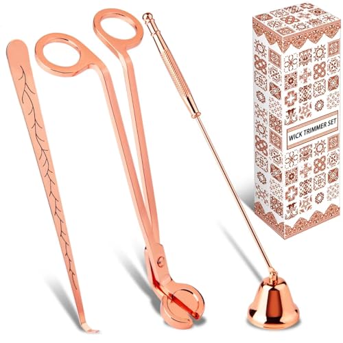 calary Candle Wick Trimmer, Candle Snuffer and Wick Dipper & Candle Accessory Set, 3 in 1 Candle Care Kit for Candle Lover (Rose Gold)