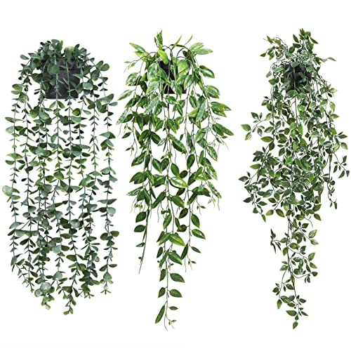 TOTOGA Artificial Hanging Plants 3 Pack Fake Potted Plants for Wall Home Room Office Indoor Decor