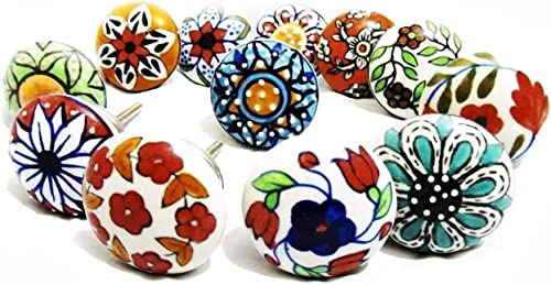 Artncraft 12 Pieces Set Dotted Ceramic Cabinet Colorful Knobs Furniture Handle Drawer Pulls (Design 2)