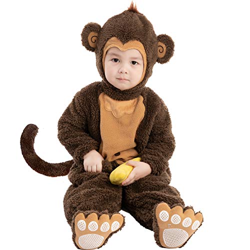 Spooktacular Creations Child Unisex Cute Little Monkey Costume with Toy Banana for Boys,Girls Halloween Dress Up, Animal Themed Party (3T (3-4 yrs))