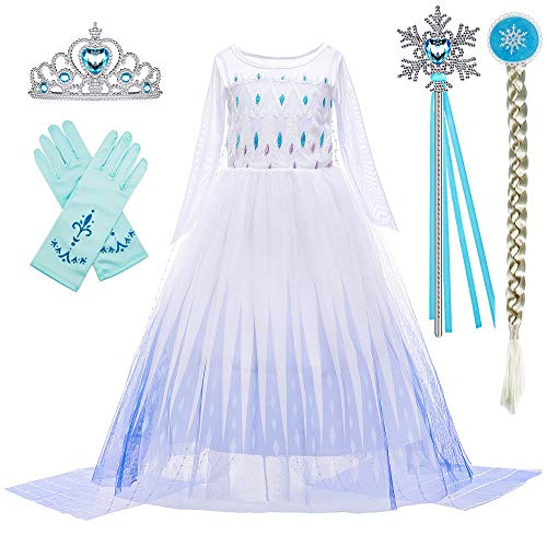 BanKids Snow Queen Act 2 Costumes Princess Dresses for Girls with Wig,Crown,Magic wand,Gloves Accessories 9-10 Years (150,K11)