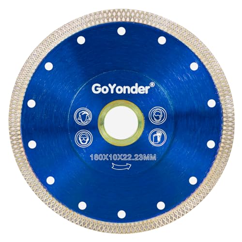 GoYonder Diamond Blade 7 inch Super Thin Diamond Saw Blade, Tile Blades 7' for Cutting Porcelain Tiles, Granite Marble Ceramics (7'-Blue)