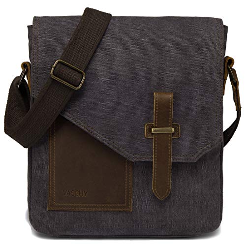 VASCHY Small Messenger Bag, Vintage Canvas Leather Lightweight Crossbody Bag
