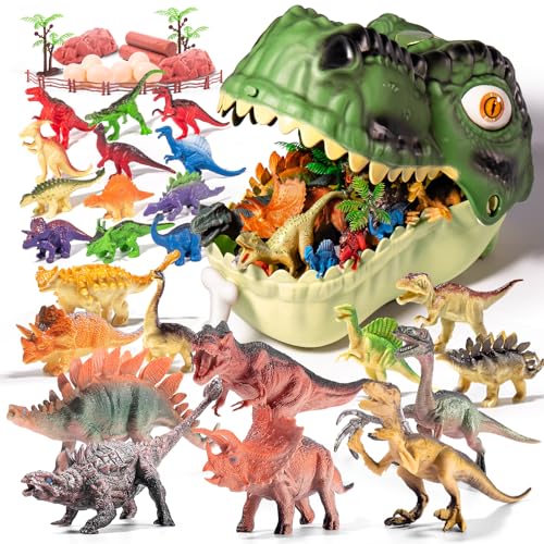 RISUNTOY Dinosaur Toys for Kids 3-5,45PCS Realistic Jurassic Dinosaurs Figures with Eggs&Trees&Fence Playset to Create a Dino World,Educational Figures, Great Gift for Toddler Boys & Girls