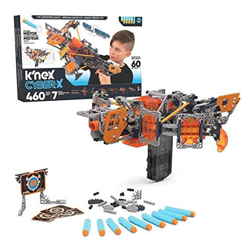 K'NEX Cyber-X C10 Crossover Legacy with Motor - Blasts up to 60 ft - 460 Pieces, 7 Builds, Targets, 10 Darts - Great Gift Kids 8+, includes 460 K'NEX parts and pieces
