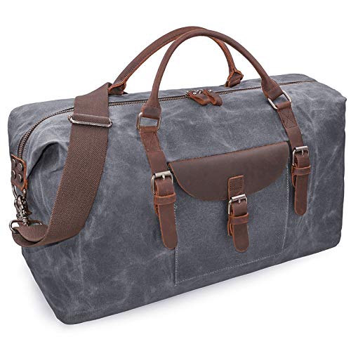 Oversized Travel Duffel Bag Waterproof Canvas Genuine Leather Weekend bag Weekender Overnight Carryon Hand Bag