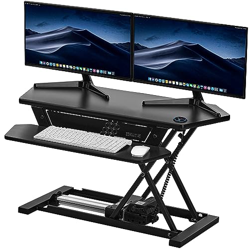 VERSADESK UltraLite Standing Desk Converter, 36' Electric Height-Adjustable Desk Riser, Sit to Stand Desktop with Keyboard and USB Port, 36 x 24 Inches, Black