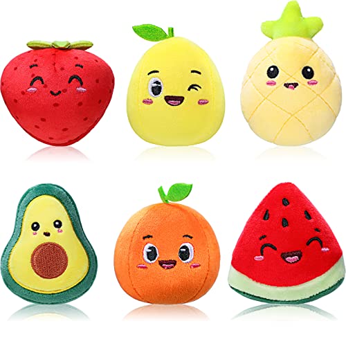 6 Pieces Cute Stuffed Fruit Toy Colorful Fruits Plush Soft Mini Avocado Strawberry Orange Pineapple Lemon Watermelon Keychains for Boys Girls Birthday Christmas Party Favors