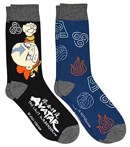 Hyp Avatar: The Last Airbender Aang and Element Symbols Men's Crew Socks 2 Pair Pack