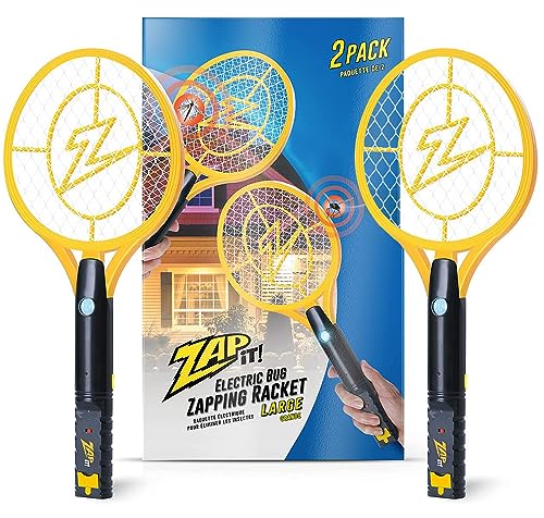ZAP iT! Electric Fly Swatter Racket, Mosquito & Fly Zapper Racket - High Duty 4,000 Volt Electric Handheld Bug Zapper Racket - Fly Killer USB Rechargeable Indoor Safe - 2 Pack (Large, Yellow)