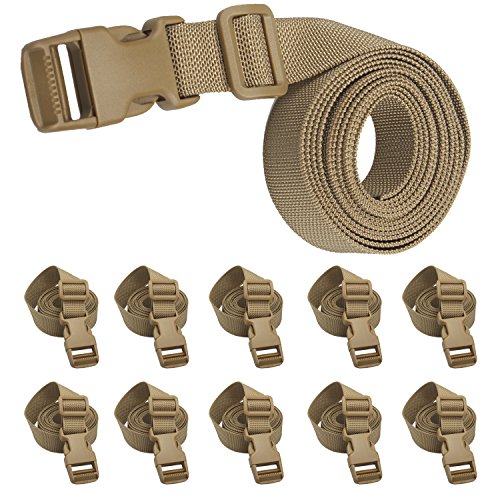 XTACER 78'x1' Molle Backpack Accessory Strap Luggage Straps Cover Strap Sleeping Bag Strap with Buckle (Tan (10-Pack))