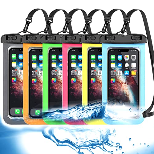 6 Pack Universal Waterproof Phone Pouch, Large Phone Waterproof Case Dry Bag IPX8 Outdoor Sports for Apple iPhone 15 14 13 12 11 Pro Max SE, Samsung S23 S22 S21,Note,Up to 7.5'