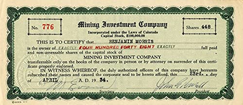 Mining Investment Co. - Stock Certificate