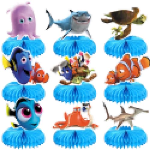 GeRRiT 9Pcs Finding Fish Nemo Honeycomb Centerpieces Finding Fish Nemo Themed Birthday Party Supplies 3D Table Decorations