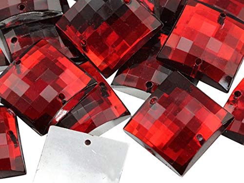 Allstarco 10mm Red Ruby CH17 Square Flat Back Sew On Beads for Crafts Plastic Acrylic Rhinestones with Holes for Sewing, Clothing Embelishments, Costume Cosplays 80 Pieces