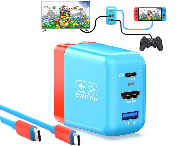 Switch Dock Charger Adapter for Switch/OLED, PD30W Power Charger with 4K HDMI, USB2.0, Switch TV Dock Travel Dock PD Fast Charger for Laptop/Tablet/Smartphone
