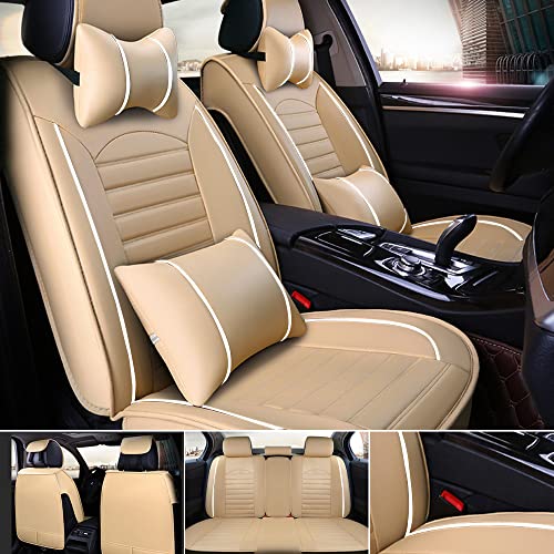otoez Leather Car Seat Covers Faux Leatherette Automotive Seat Covers Full Set Universal Fit for Most Sedan SUV Truck Pick-up Waterproof 5 Seats Vehicle Cushion Cover Protector (Full Set with Pillow)