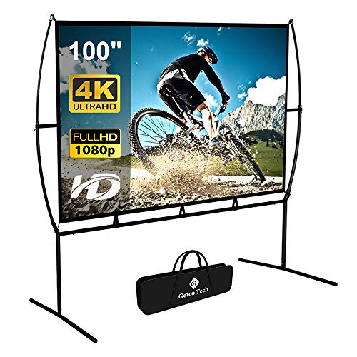 Projector Screen with Stand Foldable Portable Movie Screen 100 Inch（16：9）, HD 4K Double Sided Projection Screen Indoor Outdoor Projector Movies Screen for Home Theater (100 Inch)