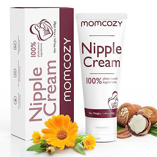 Momcozy 100% Natural Nipple Cream, Vegan Lanolin-free Nipple Butter, Breastfeeding Essentials for Nursing & Pumping Moms, 1.41 oz