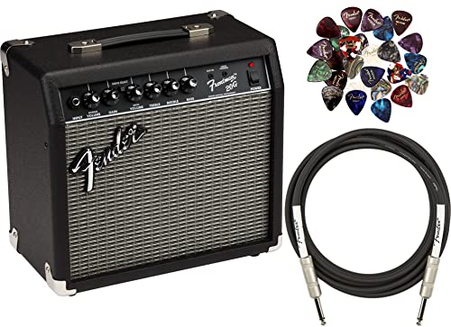 Fender Frontman 20G Guitar Combo Amplifier - Black Bundle with Instrument Cable and Picks