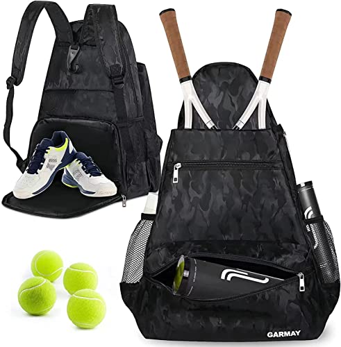 GARMAY Extra Large Tennis Bag Tennis Backpack with Shoe Compartment Waterproof for Men and Women to Hold Tennis Racket,Pickleball Paddles, Badminton Racquet, Squash Racquet Outdoor Sports Accessories