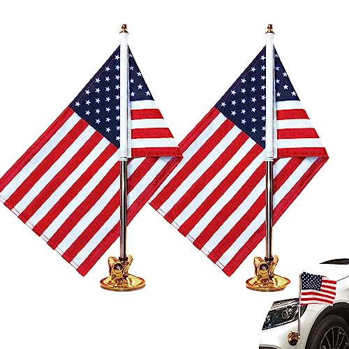 Anley USA Car Flag & Flagpole with Air Suction Mount - Outdoor Suction Cup Style Flag Pole for Car, Truck, Boat and Vehicle with American Flag (Set of 2)
