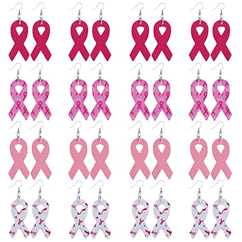 16 Pairs Pink Ribbon Earrings for Women Breast Cancer Earrings for Women Lightweight Handmade Breast Cancer Awareness Leather Earrings