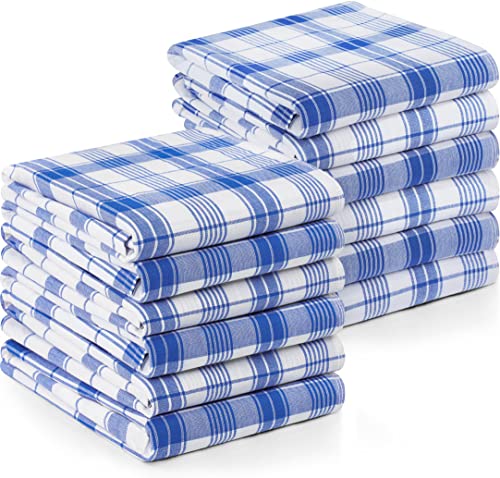 Utopia Towels Plaid Check Dish Towels, 15 x 25 Inches, 100% Ring Spun Cotton Super Absorbent Linen Kitchen Towels, Soft Reusable Cleaning Bar and Tea Towels Set (12 Pack, Blue, White)
