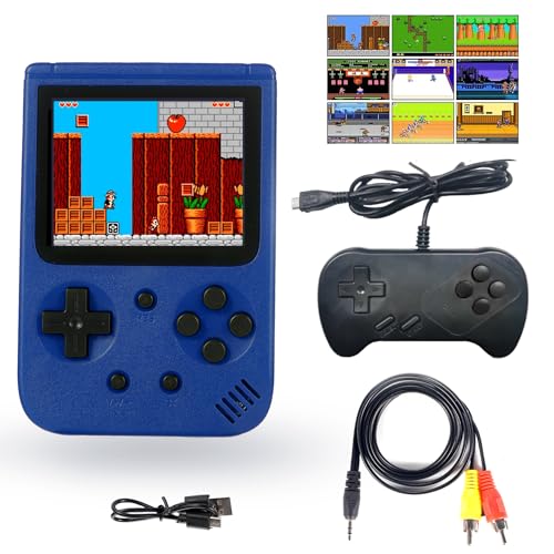 PomisGam Handheld Game Console, Retro Mini Game Player,500 Classical FC Games, Support for Connecting TV & Two Players with Rechargeable Battery Gift for Kids and Adult (Blue)