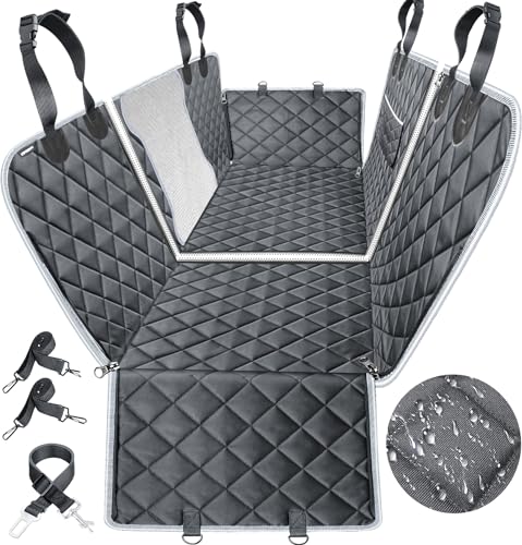 URPOWER 6-in-1 Dog Car Seat Cover for Back Seat, Waterproof Dog Car Hammock 40/60 Split Dog Seat Cover with Mesh Window and Side Flap Pets Car Seat Protector Dog Backseat Cover for Car, SUV