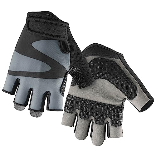 OZERO Men's Cycling Bike Gloves: Breathable Bicycle Gloves with Anti-Slip Shock-Absorbing Pad Light Weight Half Finger Gloves for Gym, Workout, Training, Outdoor Gray/X-Large