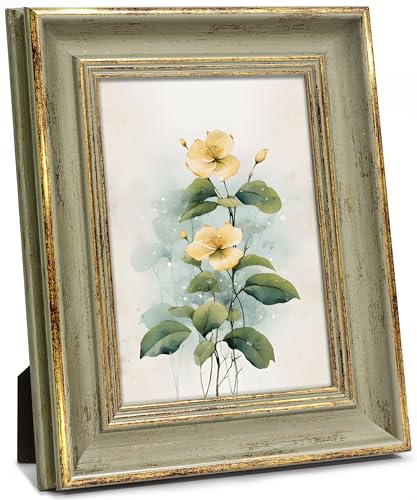 Afuly 5x7 Picture Frame Vintage Antique Photo Frame Retro Green Gold Picture Frames Home Decor for Wall Haning or Tabletop Display, Wedding Birthday Gifts for Mom Grandma Women