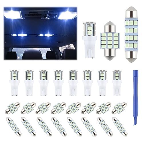 iFunyLED 24 Pieces Dome Light LED Car Interior Bulb Kit Set 194 T10 DE3175 578 31mm 42mm Bulbs Interior Replacement Lights for Car Map License Plate Door Side Marker Cornering Trunk Light - Ice Blue