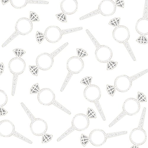 Super Z Outlet Plastic Acrylic Clear Glitter Diamond Design Engagement Ring Cupcake Toppers for Bridal Shower, Wedding Table Cake Decorations, Party Supply Favor Accents, Arts & Crafts (24 Pack)