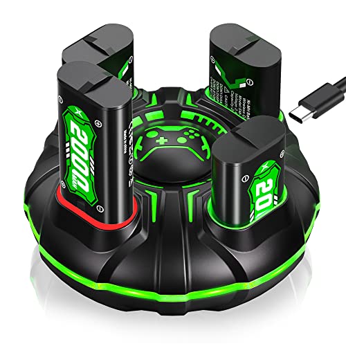 Rechargeable Battery Pack for Xbox Controller, （4x4800mWh)4x2000mAh Rechargeable Batteries for Xbox Controller Charger Station for Xbox One/Xbox Series X|S/Xbox One S|X/Xbox One Elite Controllers