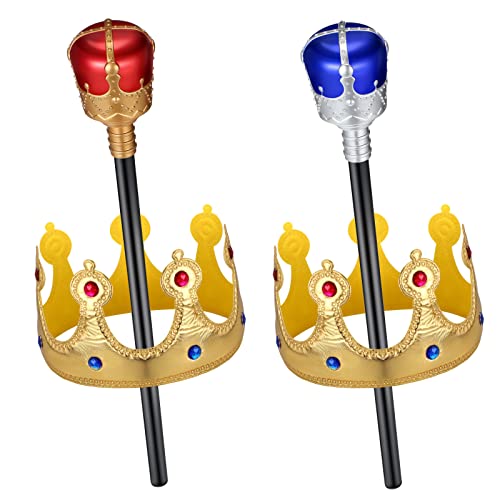 Tanlade Christmas Crown for Kids 4 Pcs King Crown and Scepter Kid Crown for Boy Girl Children Dress up Role Play Birthday(Classic Style)