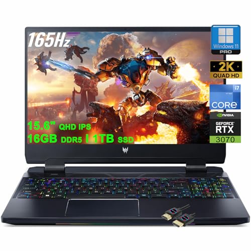 acer Predator Helios 300 Gaming Laptop | 15.6' QHD IPS 165Hz | 12th Gen Intel 14-Core i7-12700H | 16GB DDR5 1TB SSD | GeForce RTX 3070 8GB | RGB Backlit Thunderbolt4 Win11Pro Black + HDMI Cable
