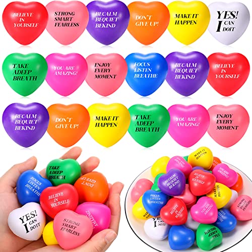 Jerify 60 Pieces Motivational Heart Stress Balls Small Foam Balls Heart Shaped Stress Toys Inspirational Stress Relief Ball Anxiety Ball for Stress Relief Motivating Encouraging Adults Valentine's Day