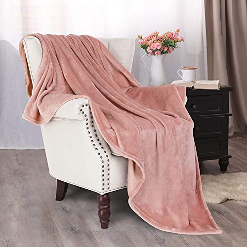 Exclusivo Mezcla Fleece Throw Blanket for Couch, Sofa, Super Soft and Warm Blankets, Dusty Pink Throw for Fall and Winter, Cozy, Plush, Lightweight, 50x60 inches