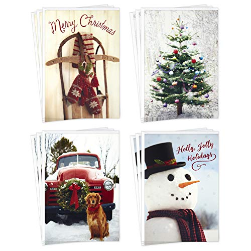 Hallmark Boxed Christmas Cards Assortment, Vintage Red Truck (4 Designs, 12 Cards and Envelopes)