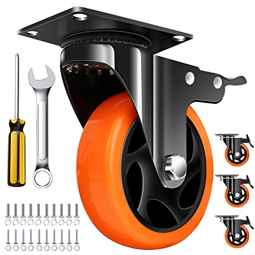 QNCZ 4' Caster Wheels, Outstanding Casters Set of 4 Heavy Duty, Silent Industrial Casters, Locking Casters Wheels for Furniture, Castor Wheels for Cart, Workbench.