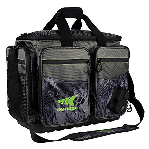 KastKing Fishing Tackle Bags, Large Saltwater Resistant Fishing Bags, Fishing Gear Bag, Large-Lunker, (Without Trays, 19.7x13x10.6 Inches), Blackout